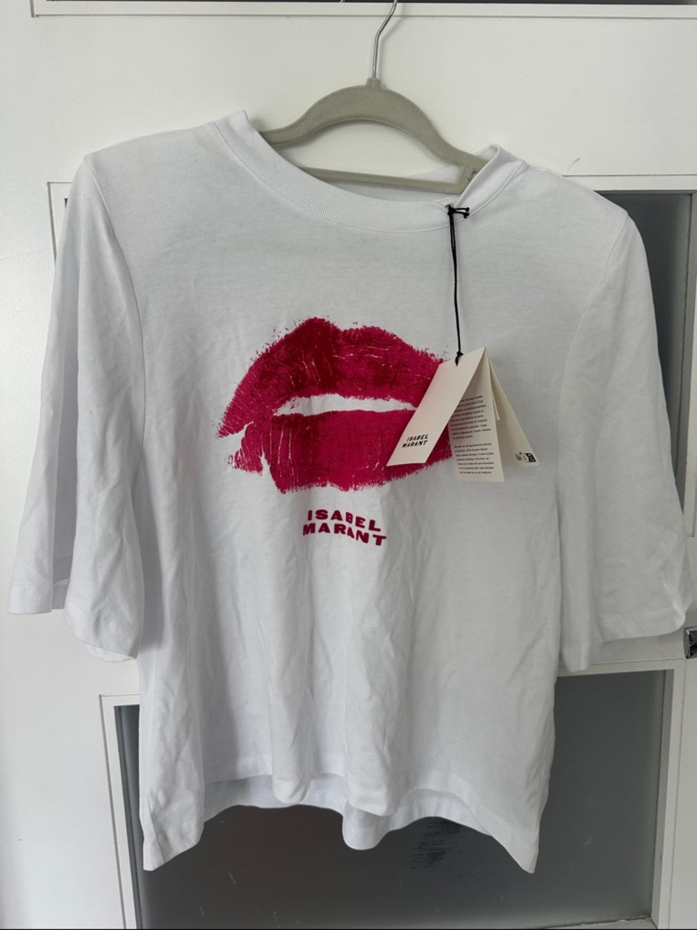 Isabel Marant White Short Sleeve Tee with Pink Lip Print